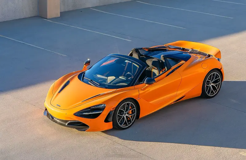 2020 McLaren 720S Spyder — front view, available for rental in San Diego